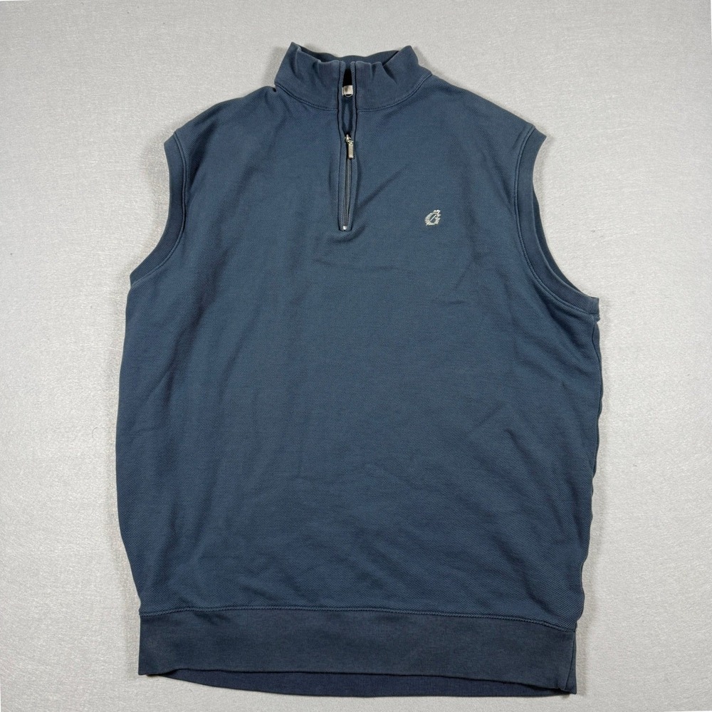 Peter Millar Vest Mens Large Blue 1/4 Zip Golf Casual Pullover Business Cotton